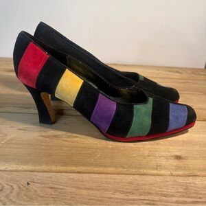 VINTAGE J. Renee Multicolor Colorblock Black Striped Pumps Heels 80s/90s Size 10